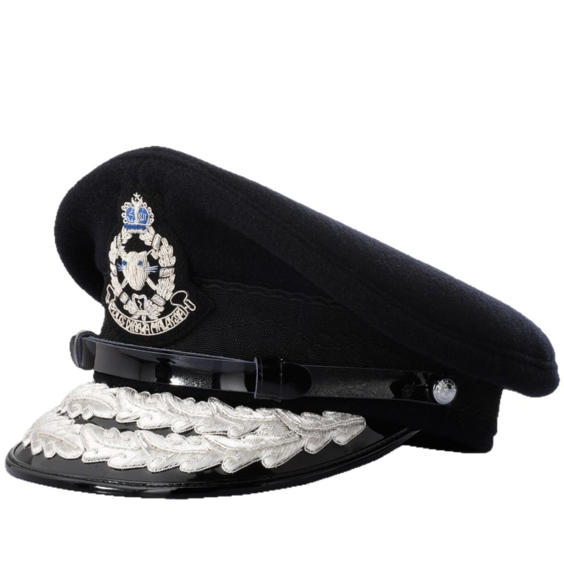 Uniszex nagy karimás kalap, poliészter, szatén szövés, hímzett, katonai stílus