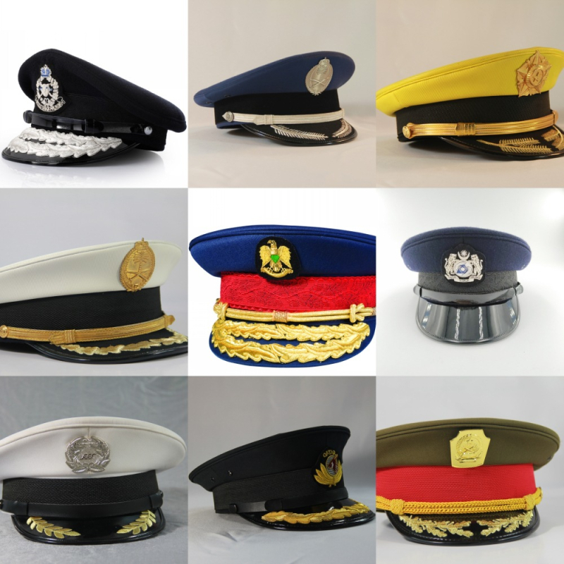 Uniszex nagy karimás kalap, poliészter, szatén szövés, hímzett, katonai stílus