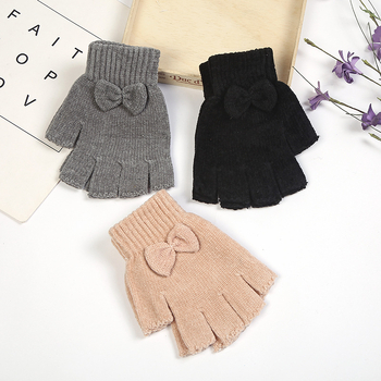 Bērnu Chenille puspirkstu cimdi ar pīti dizainu, Korejas stilā, silti ziemai un rudensim