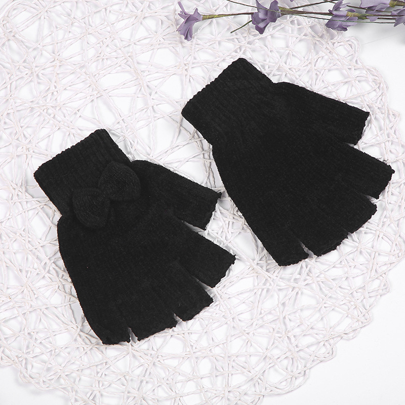 Bērnu Chenille puspirkstu cimdi ar pīti dizainu, Korejas stilā, silti ziemai un rudensim