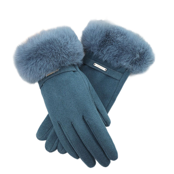 Sieviešu cimdi DERONG no mākslīgā trušu kažokādas, siltināti ziemai, neslīdoši, pretvēja, piemēroti velobraukšanai