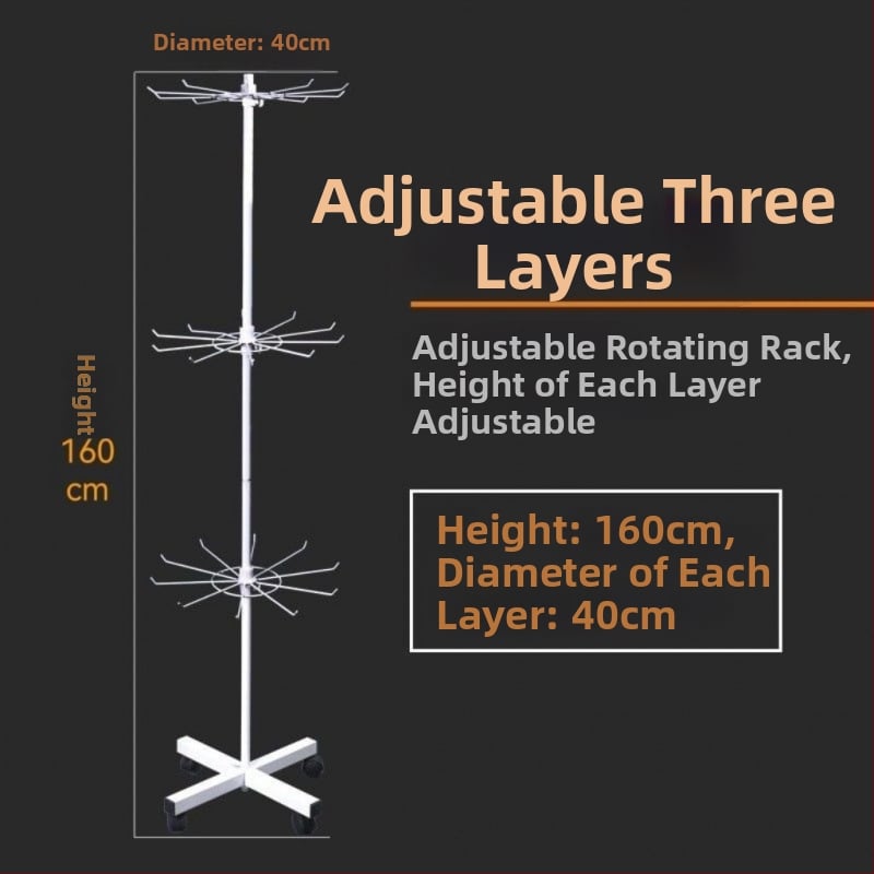 Kovový stojan s otáčacím mechanizmom na ponožky, kľúčenky, šperky a náhrdelníky, 3-5 vrstiev