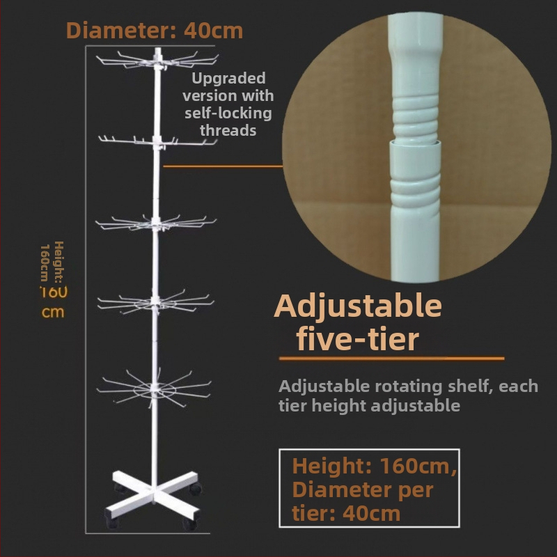 Kovový stojan s otáčacím mechanizmom na ponožky, kľúčenky, šperky a náhrdelníky, 3-5 vrstiev