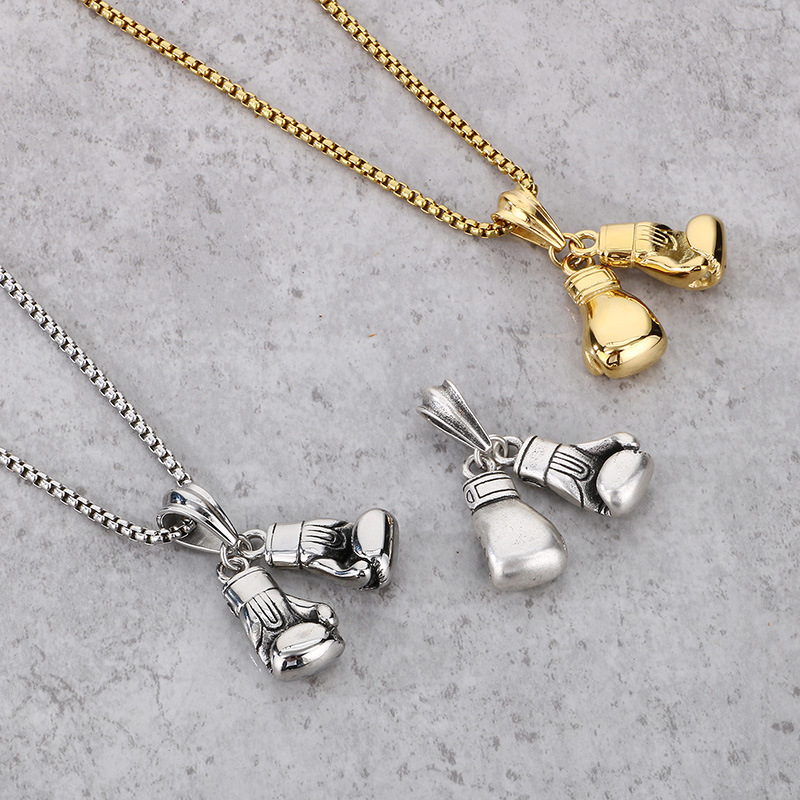 Privjesak rukavice za boksa iz nehrđajućeg čelika, minimalistički stil, elektroplatni završetak, boksački motiv (nehrđajući čelik; elektroplatina; minimalistički stil; boksački motiv)