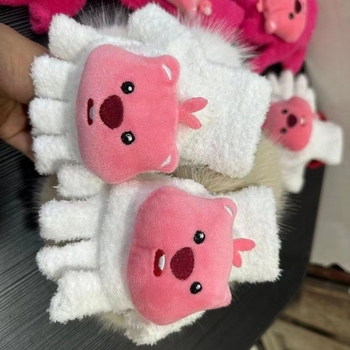 Bērnu pūkainas puspirkstaina cimdi ar bebra animācijas motīvu, džakarda adījums, saglabā siltumu ziemā un rudenē