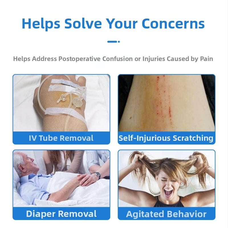 Ribojančios pirštinės su kvėpuojančiu tinkleliu, rankos apsauga su fiksavimo diržu vyresniems ir gulintiems pacientams (1 metų garantija)