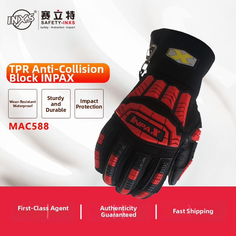 Biztonsági kesztyű rugalmas mandzsettával, ütközésvédett, vízálló, kopásálló, TPR anyag