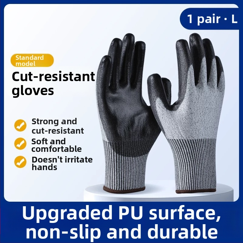 Pretgrieziena cimdi, aizsardzības līmenis 5, pret griezumu un ieduršanu, biezināti un izturīgi pret nolietojumu, materiāli: pretgriezes vads + līme, loģistikas darbībām