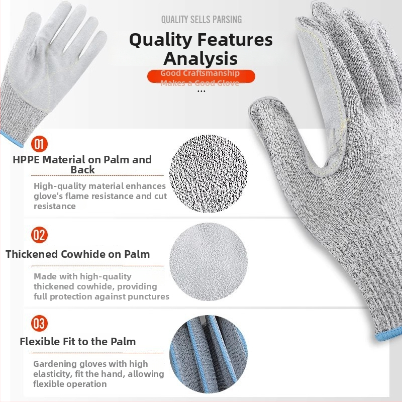 HPPE pirštinės su įpjovimų atsparumu – Lygis 5, Įpjovimų atsparumas, Neslysta, Skirta virtuvei ir sodininkystei, Svoris 75