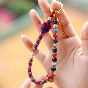 Unisex rankų darbo mobiliojo telefono lynas — poliesteris, pritaikomas, aplinkai draugiška medvilnės virvė, metalinė sagtis, karoliukų grandinė kinų stiliuje