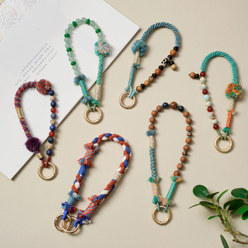 Unisex rankų darbo mobiliojo telefono lynas — poliesteris, pritaikomas, aplinkai draugiška medvilnės virvė, metalinė sagtis, karoliukų grandinė kinų stiliuje