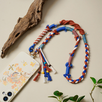 Unisex rankų darbo mobiliojo telefono lynas — poliesteris, pritaikomas, aplinkai draugiška medvilnės virvė, metalinė sagtis, karoliukų grandinė kinų stiliuje