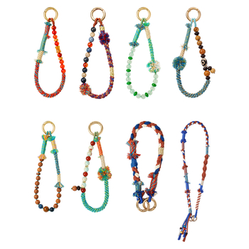 Unisex rankų darbo mobiliojo telefono lynas — poliesteris, pritaikomas, aplinkai draugiška medvilnės virvė, metalinė sagtis, karoliukų grandinė kinų stiliuje