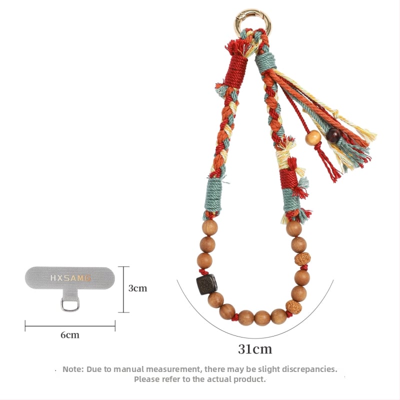 Unisex rankų darbo mobiliojo telefono lynas — poliesteris, pritaikomas, aplinkai draugiška medvilnės virvė, metalinė sagtis, karoliukų grandinė kinų stiliuje