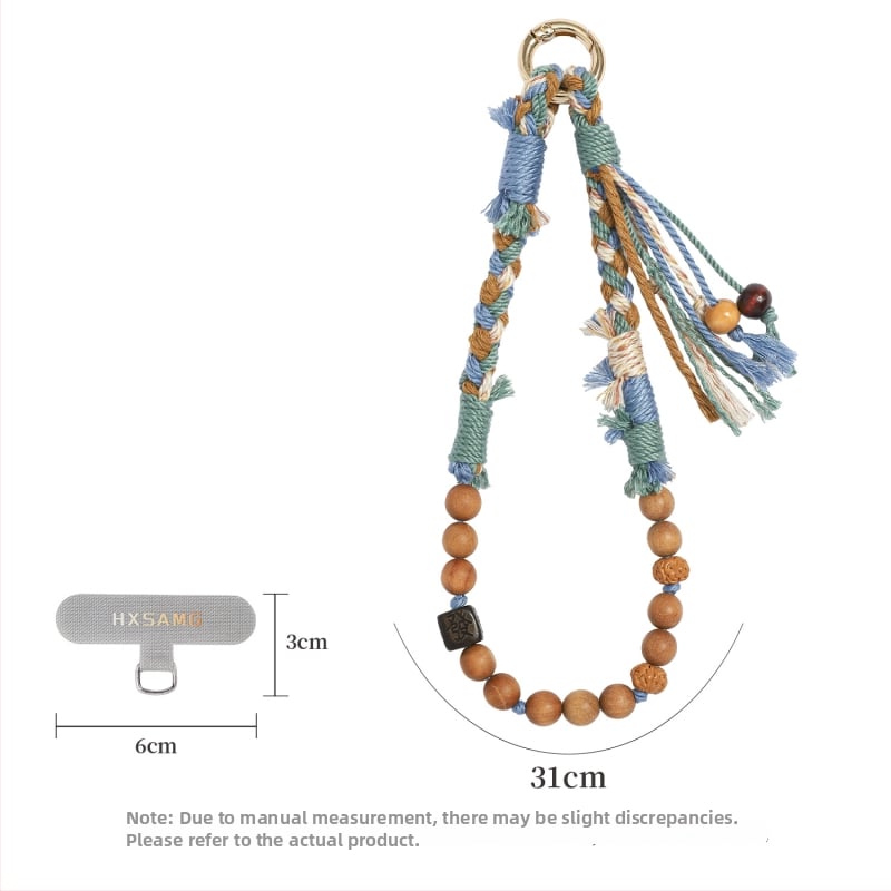 Unisex rankų darbo mobiliojo telefono lynas — poliesteris, pritaikomas, aplinkai draugiška medvilnės virvė, metalinė sagtis, karoliukų grandinė kinų stiliuje