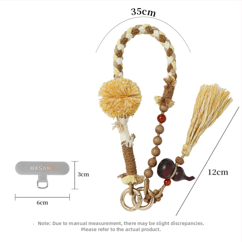 Unisex rankų darbo mobiliojo telefono lynas — poliesteris, pritaikomas, aplinkai draugiška medvilnės virvė, metalinė sagtis, karoliukų grandinė kinų stiliuje