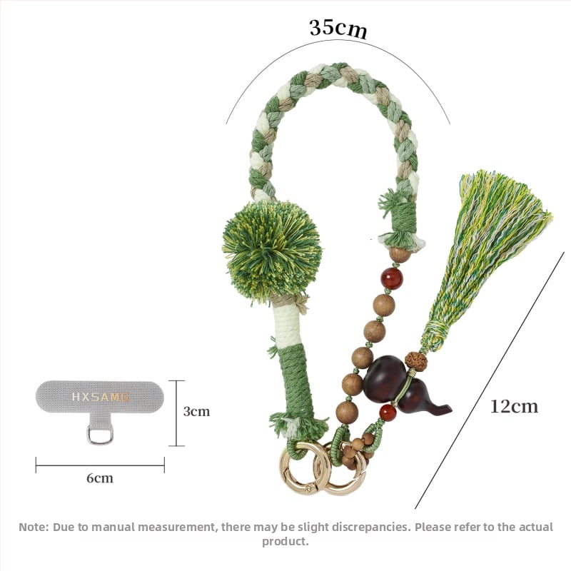 Unisex rankų darbo mobiliojo telefono lynas — poliesteris, pritaikomas, aplinkai draugiška medvilnės virvė, metalinė sagtis, karoliukų grandinė kinų stiliuje