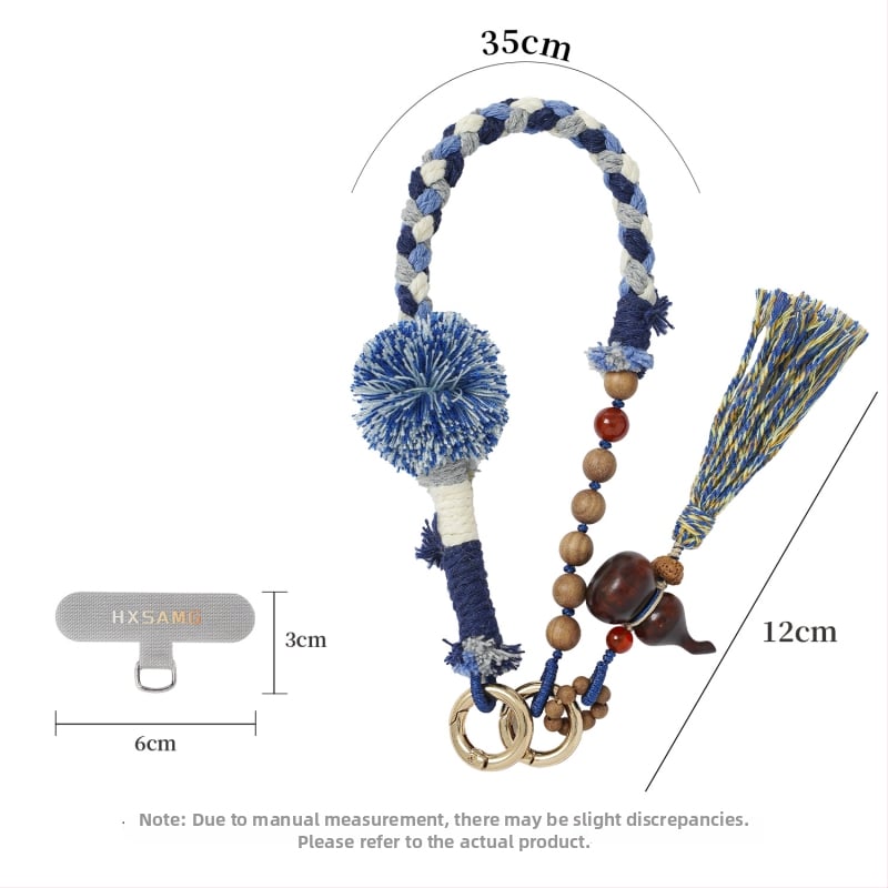 Unisex rankų darbo mobiliojo telefono lynas — poliesteris, pritaikomas, aplinkai draugiška medvilnės virvė, metalinė sagtis, karoliukų grandinė kinų stiliuje