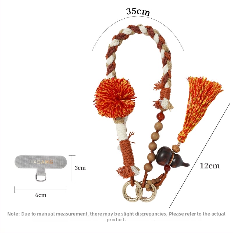 Unisex rankų darbo mobiliojo telefono lynas — poliesteris, pritaikomas, aplinkai draugiška medvilnės virvė, metalinė sagtis, karoliukų grandinė kinų stiliuje