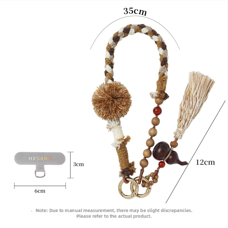 Unisex rankų darbo mobiliojo telefono lynas — poliesteris, pritaikomas, aplinkai draugiška medvilnės virvė, metalinė sagtis, karoliukų grandinė kinų stiliuje