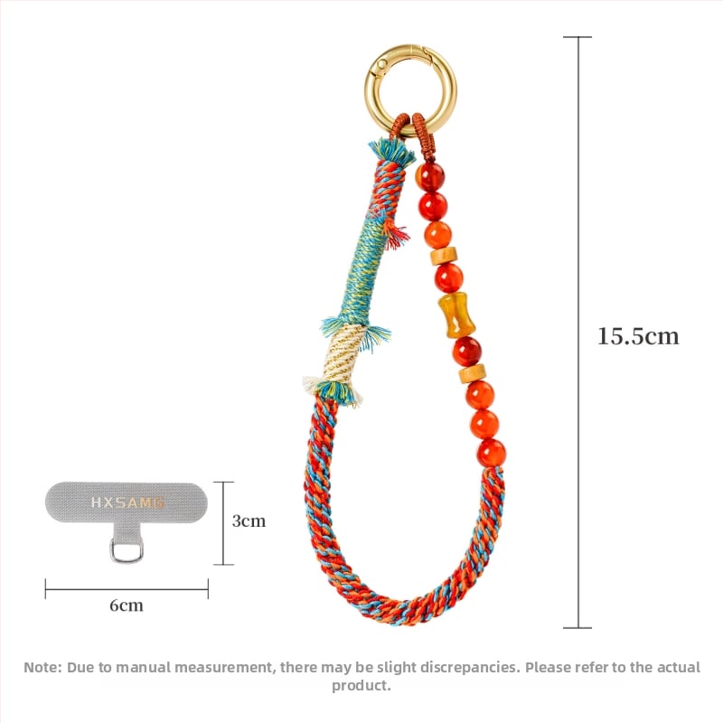 Unisex rankų darbo mobiliojo telefono lynas — poliesteris, pritaikomas, aplinkai draugiška medvilnės virvė, metalinė sagtis, karoliukų grandinė kinų stiliuje