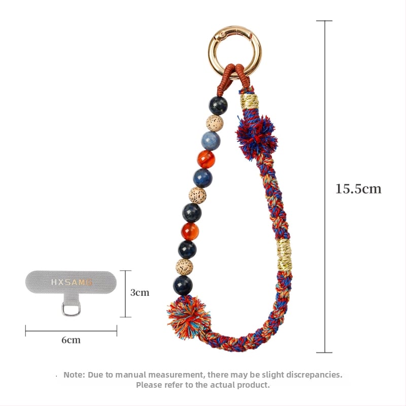 Unisex rankų darbo mobiliojo telefono lynas — poliesteris, pritaikomas, aplinkai draugiška medvilnės virvė, metalinė sagtis, karoliukų grandinė kinų stiliuje