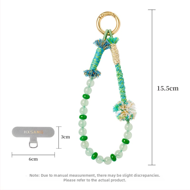 Unisex rankų darbo mobiliojo telefono lynas — poliesteris, pritaikomas, aplinkai draugiška medvilnės virvė, metalinė sagtis, karoliukų grandinė kinų stiliuje