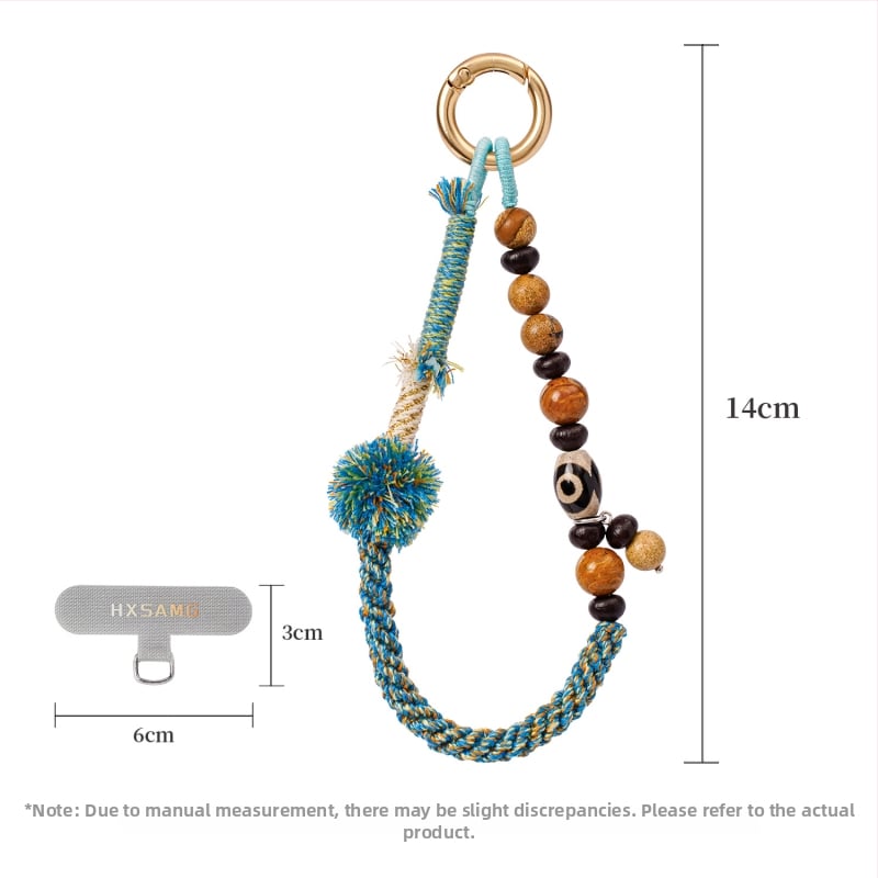 Unisex rankų darbo mobiliojo telefono lynas — poliesteris, pritaikomas, aplinkai draugiška medvilnės virvė, metalinė sagtis, karoliukų grandinė kinų stiliuje