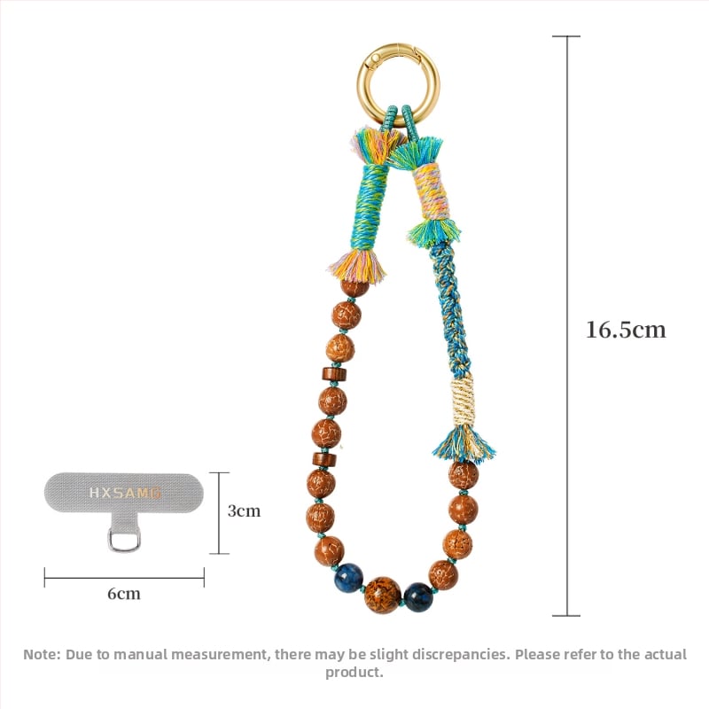 Unisex rankų darbo mobiliojo telefono lynas — poliesteris, pritaikomas, aplinkai draugiška medvilnės virvė, metalinė sagtis, karoliukų grandinė kinų stiliuje