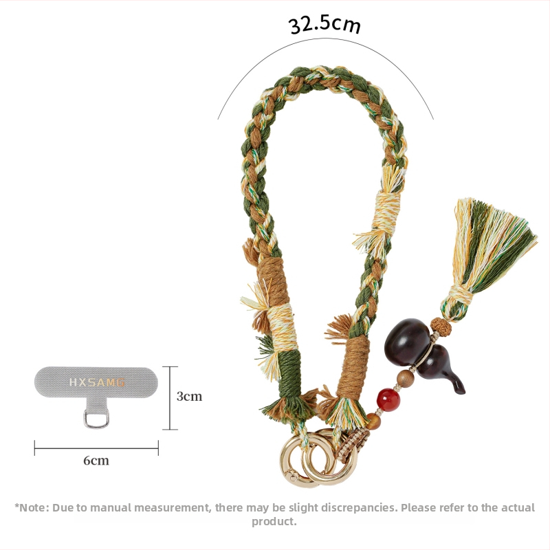 Unisex rankų darbo mobiliojo telefono lynas — poliesteris, pritaikomas, aplinkai draugiška medvilnės virvė, metalinė sagtis, karoliukų grandinė kinų stiliuje