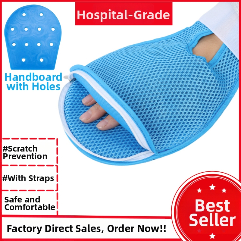 Rankų sulaikymo pirštinės vyresniems pacientams, kvėpuojantis riešo dizainas, įmontuota anti-scratch plokštė, kompozicinė medžiaga