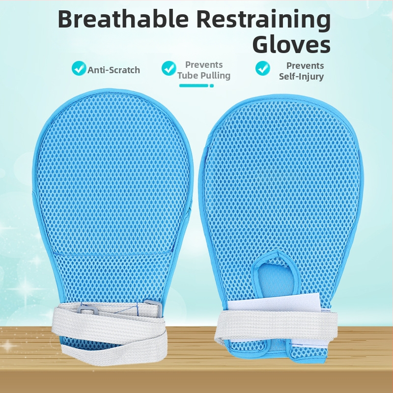 Rankų sulaikymo pirštinės vyresniems pacientams, kvėpuojantis riešo dizainas, įmontuota anti-scratch plokštė, kompozicinė medžiaga