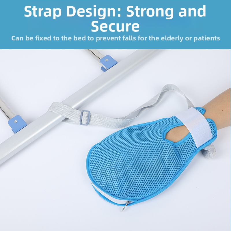 Rankų sulaikymo pirštinės vyresniems pacientams, kvėpuojantis riešo dizainas, įmontuota anti-scratch plokštė, kompozicinė medžiaga