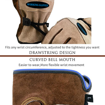 Govju ādas darba cimdi dārzkopībai un ārpusei, aizsardzība pret ērkšķiem, izturīgi pret nolietojumu, aizsardzība metināšanai un vispārējai darbībai