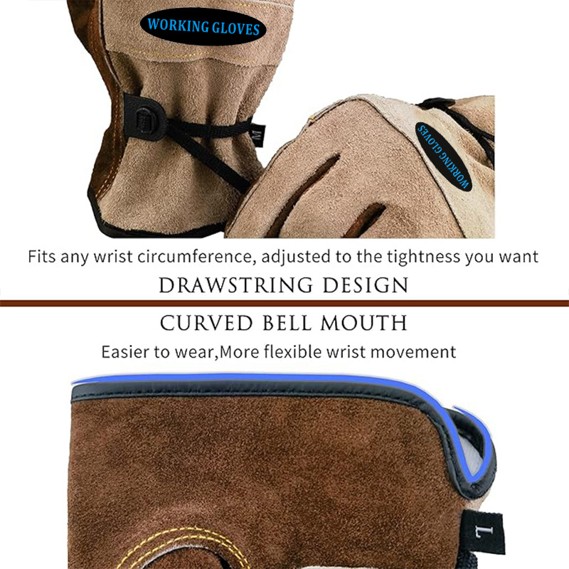 Govju ādas darba cimdi dārzkopībai un ārpusei, aizsardzība pret ērkšķiem, izturīgi pret nolietojumu, aizsardzība metināšanai un vispārējai darbībai