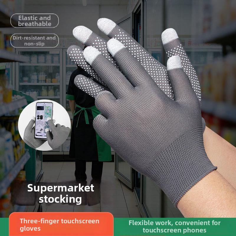 Rukavice na triedenie v supermarkete s protišmykovým úchopom, kompatibilné s dotykovým displejom, tenký dizajn, ochranné a odolné voči opotrebeni