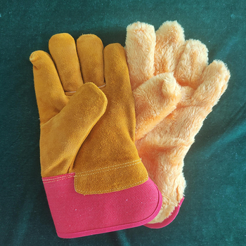 Заваръчни ръкавици, износоустойчиви, подплатени с флийс, къс модел, дебелена телешка кожа, зимна топлина