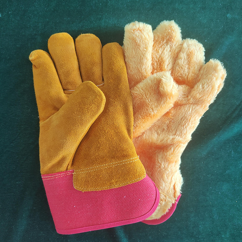 Заваръчни ръкавици, износоустойчиви, подплатени с флийс, къс модел, дебелена телешка кожа, зимна топлина