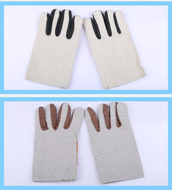 Работни предпазни ръкавици с двойнослойна кожа върху платно, антихлъзгаща и пробивоустойчива длан, топли, 200 г; подходящи за химическа, нефтена, металургия, въгледобив, фармацевтична и хранително-вкусовата индустрия.