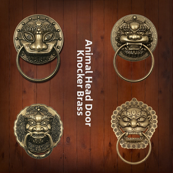 Пръстен за врата с глава на звяр, месинг, полирана повърхност, за масивни дървени врати и вилни дворни порти, модел Beast Head, The Fourth Bronze Hall