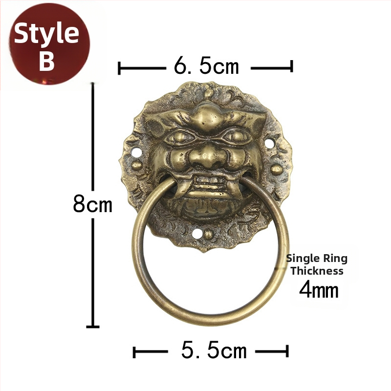 Пръстен за врата с глава на звяр, месинг, полирана повърхност, за масивни дървени врати и вилни дворни порти, модел Beast Head, The Fourth Bronze Hall