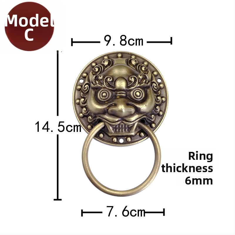 Пръстен за врата с глава на звяр, месинг, полирана повърхност, за масивни дървени врати и вилни дворни порти, модел Beast Head, The Fourth Bronze Hall