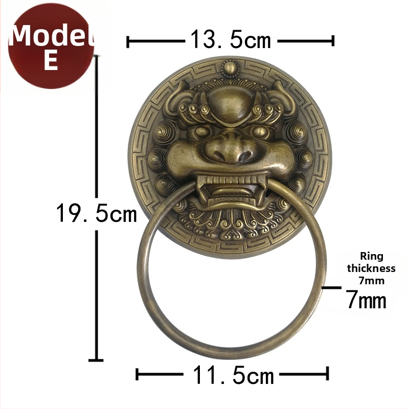 Пръстен за врата с глава на звяр, месинг, полирана повърхност, за масивни дървени врати и вилни дворни порти, модел Beast Head, The Fourth Bronze Hall