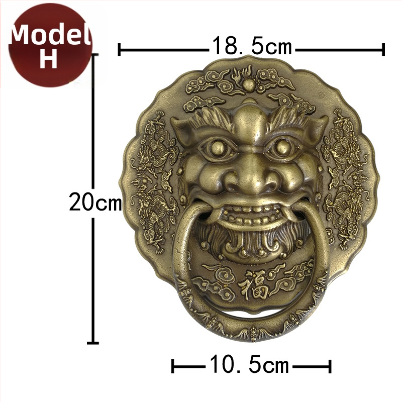 Пръстен за врата с глава на звяр, месинг, полирана повърхност, за масивни дървени врати и вилни дворни порти, модел Beast Head, The Fourth Bronze Hall