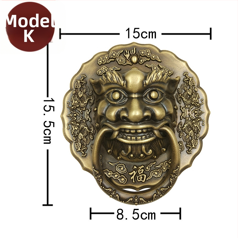 Пръстен за врата с глава на звяр, месинг, полирана повърхност, за масивни дървени врати и вилни дворни порти, модел Beast Head, The Fourth Bronze Hall