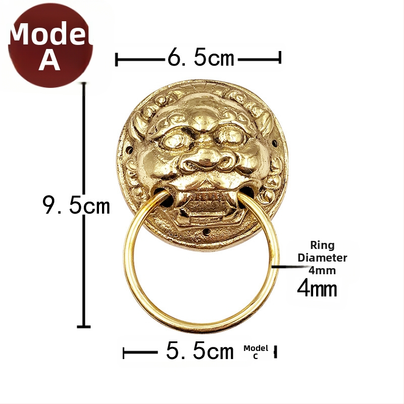 Пръстен за врата с глава на звяр, месинг, полирана повърхност, за масивни дървени врати и вилни дворни порти, модел Beast Head, The Fourth Bronze Hall