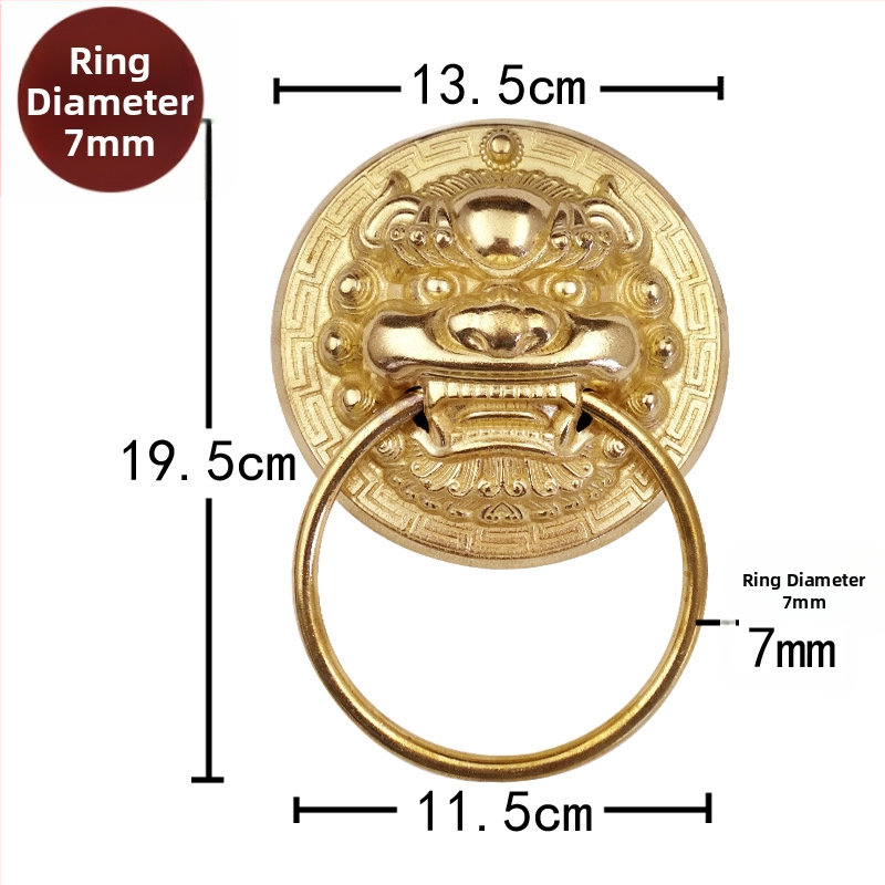 Пръстен за врата с глава на звяр, месинг, полирана повърхност, за масивни дървени врати и вилни дворни порти, модел Beast Head, The Fourth Bronze Hall