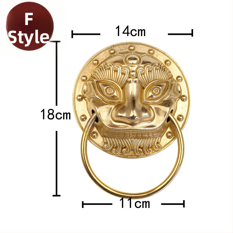Пръстен за врата с глава на звяр, месинг, полирана повърхност, за масивни дървени врати и вилни дворни порти, модел Beast Head, The Fourth Bronze Hall