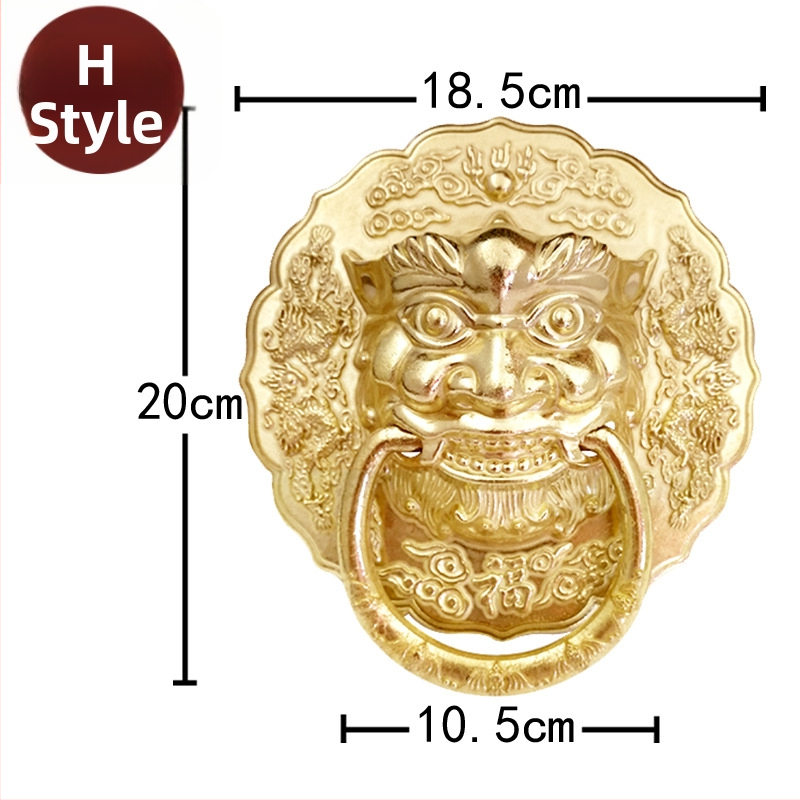 Пръстен за врата с глава на звяр, месинг, полирана повърхност, за масивни дървени врати и вилни дворни порти, модел Beast Head, The Fourth Bronze Hall