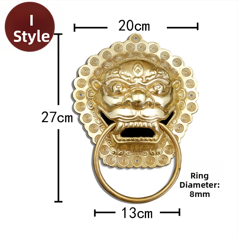 Пръстен за врата с глава на звяр, месинг, полирана повърхност, за масивни дървени врати и вилни дворни порти, модел Beast Head, The Fourth Bronze Hall